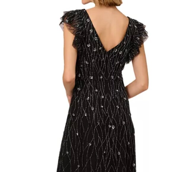 Adrianna Papell Women's Beaded Flutter-Sleeve Midi Dress - Picture 2 of 5